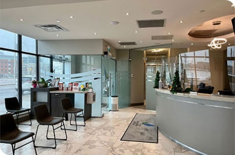 Chairs in front of front desk